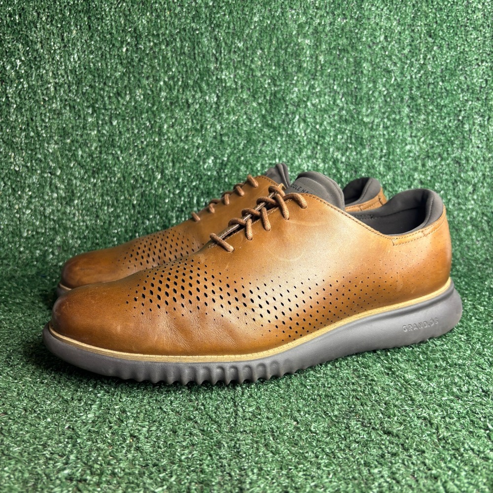 Cole Haan 2.ZeroGrand Lined Laser Wingtip Perforated Oxford Sneaker Tan Mens 12M - Picture 3 of 12